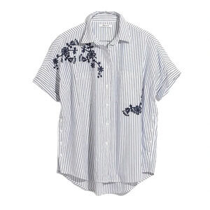 Madewell Women’s Embroidered Courier Side Button Shirt Size XS in Stripe